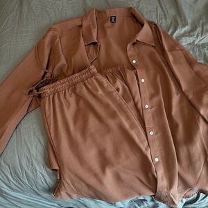 SHEIN Tan Button-Up Shirt and Pants Set